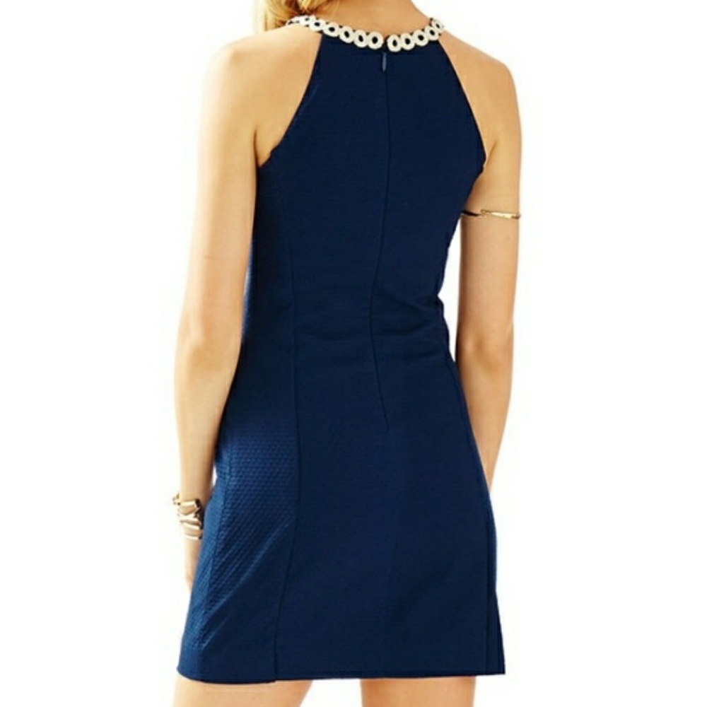 Lilly Pulitzer Sasha Shift Dress Blue Gold Lace 2 - Picture 3 of 8